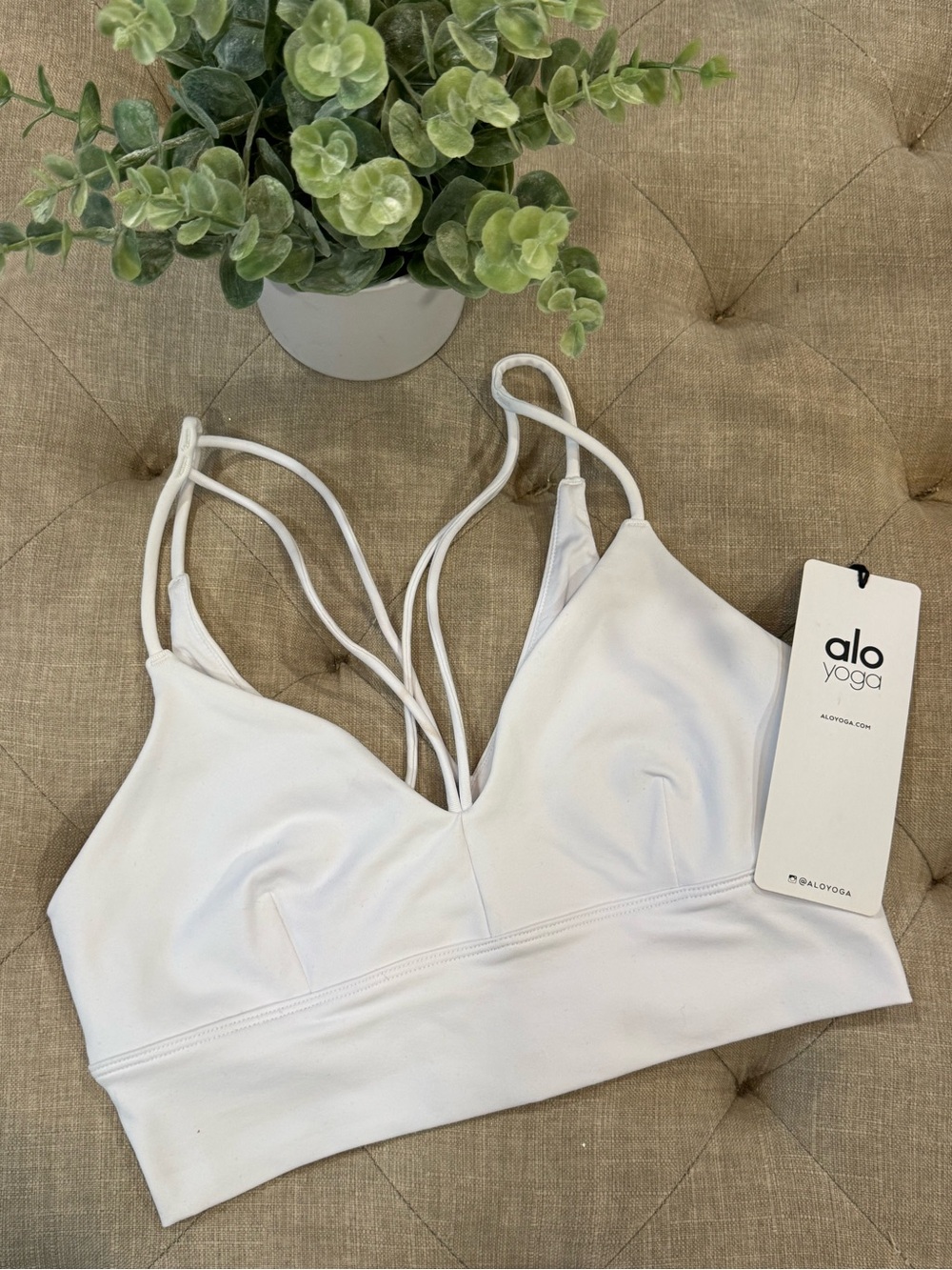 ALO Yoga Glisten Bra White Strappy V-Neck Sports Bralette Size Small S